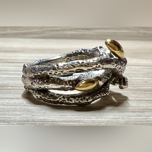 Stephen Dweck Diamonds Sterling Silver & Gold Triple Fortuna Branch Ring, Size 5 - Picture 5 of 10